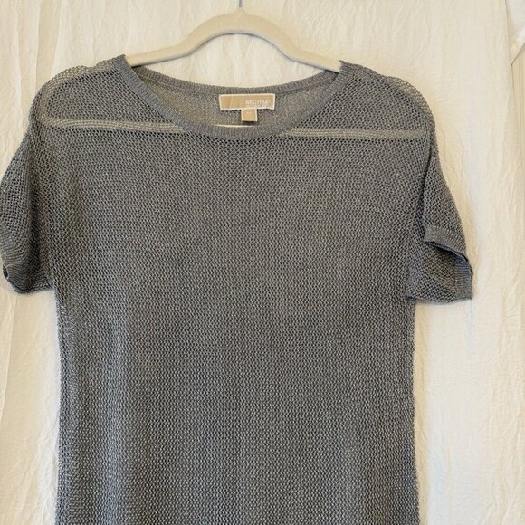 MICHAEL KORS XS Open Knit Mesh Metallic Dolman Top Silver Castlecore - Picture 3 of 10
